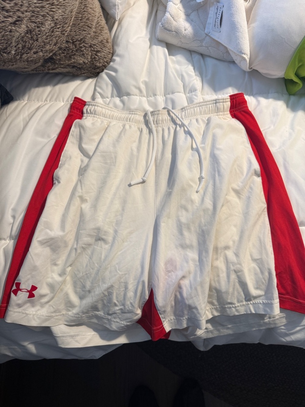Under Armour White and Red Women’s Athletic Shorts